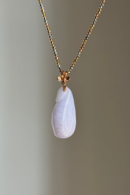 #P0490 "Fortune Melon" Icy Pink Lavender Jadeite Jade 18K Rose Gold Pendant