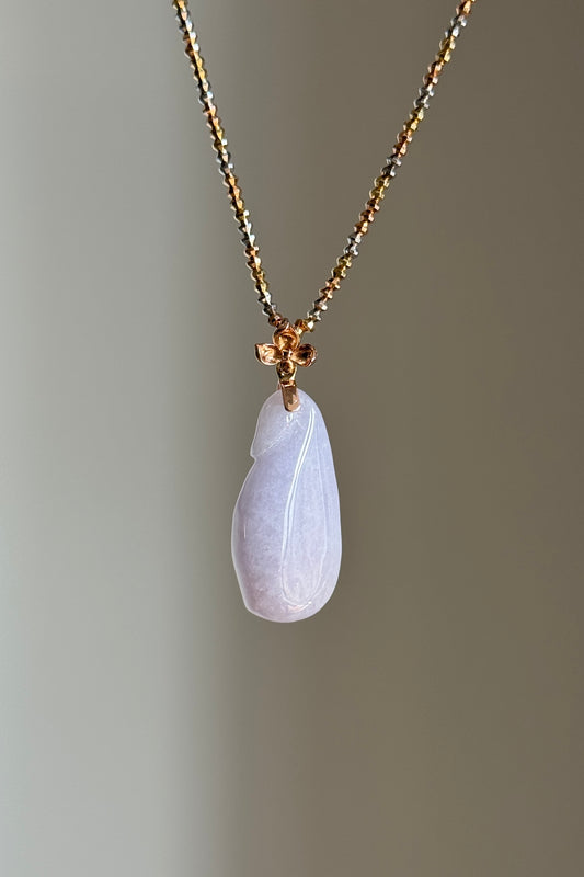 #P0490 "Fortune Melon" Icy Pink Lavender Jadeite Jade 18K Rose Gold Pendant
