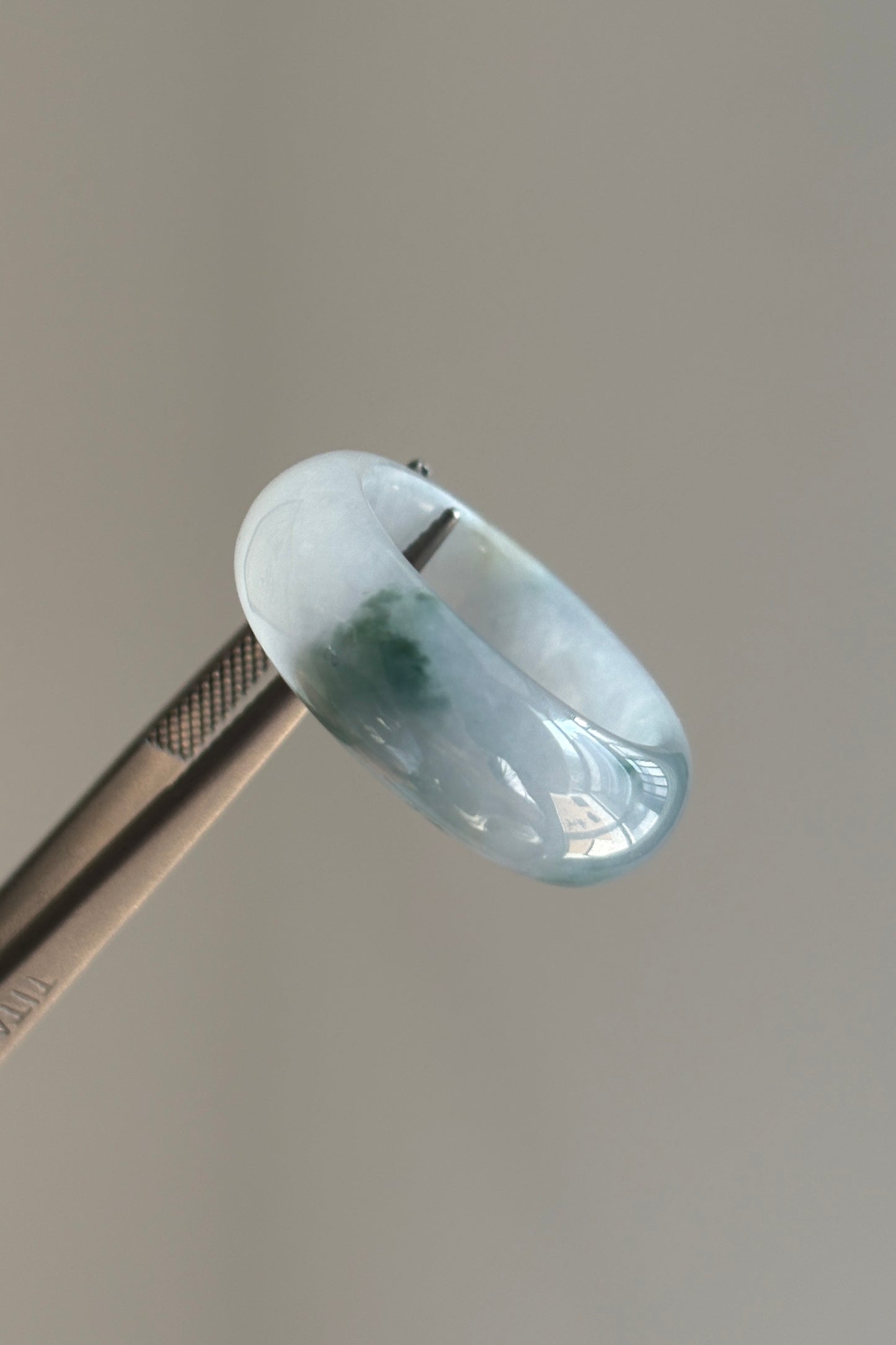 #R0618 "Monet" Icy Lavender Green Yellow Flower Jadeite Jade Band Ring Size 8