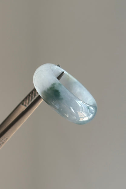 #R0618 "Monet" Icy Lavender Green Yellow Flower Jadeite Jade Band Ring Size 8