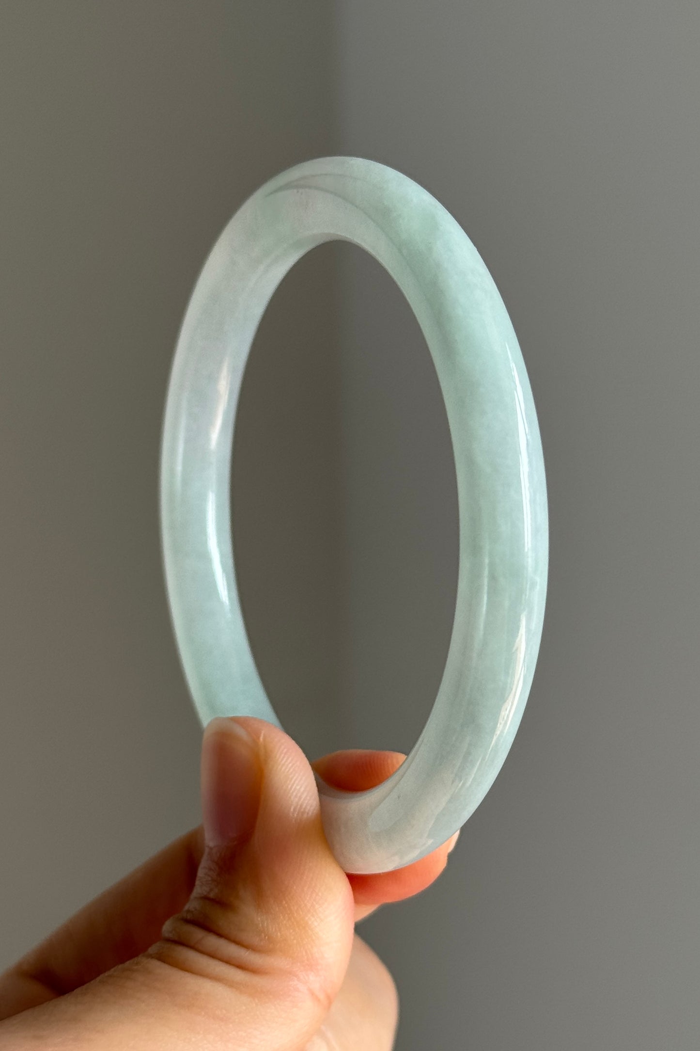 #0385 Icy Light Green Jade Bangle Size 55.6 (fits up to 57.6)