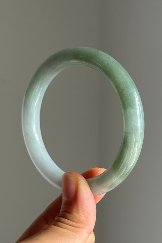 #0381 Icy Lotus Green White Jade Bangle Size 54.7 (fits up to 56.7)