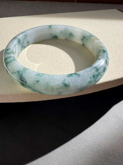 #0276 Bluish Green Flower Jade Bangle Size 57.3