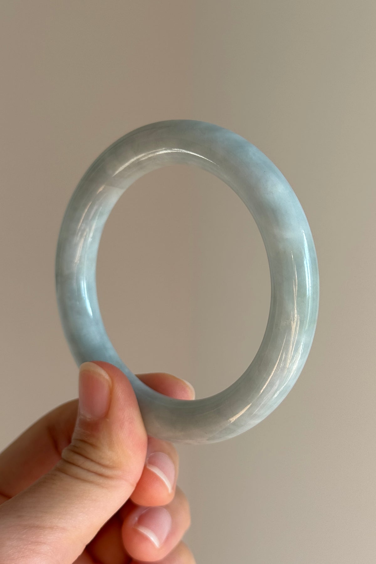 #0433 Light Blue Lavender Round Jade Bangle Size 54.3 (fits up to 55.5)