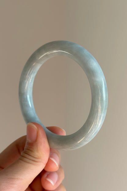 #0433 Light Blue Lavender Round Jade Bangle Size 54.3 (fits up to 55.5)