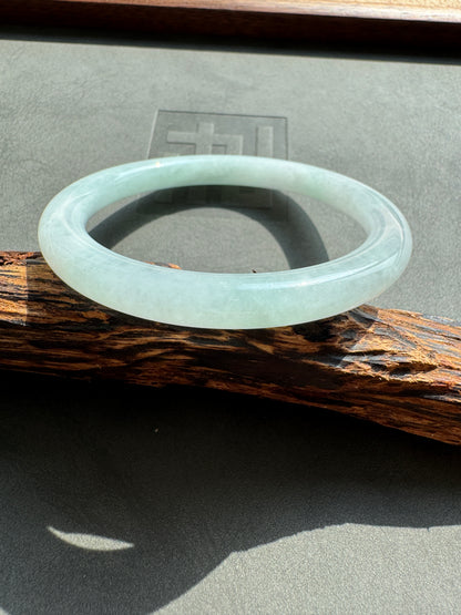 #0385 Icy Light Green Jade Bangle Size 55.6 (fits up to 57.6)