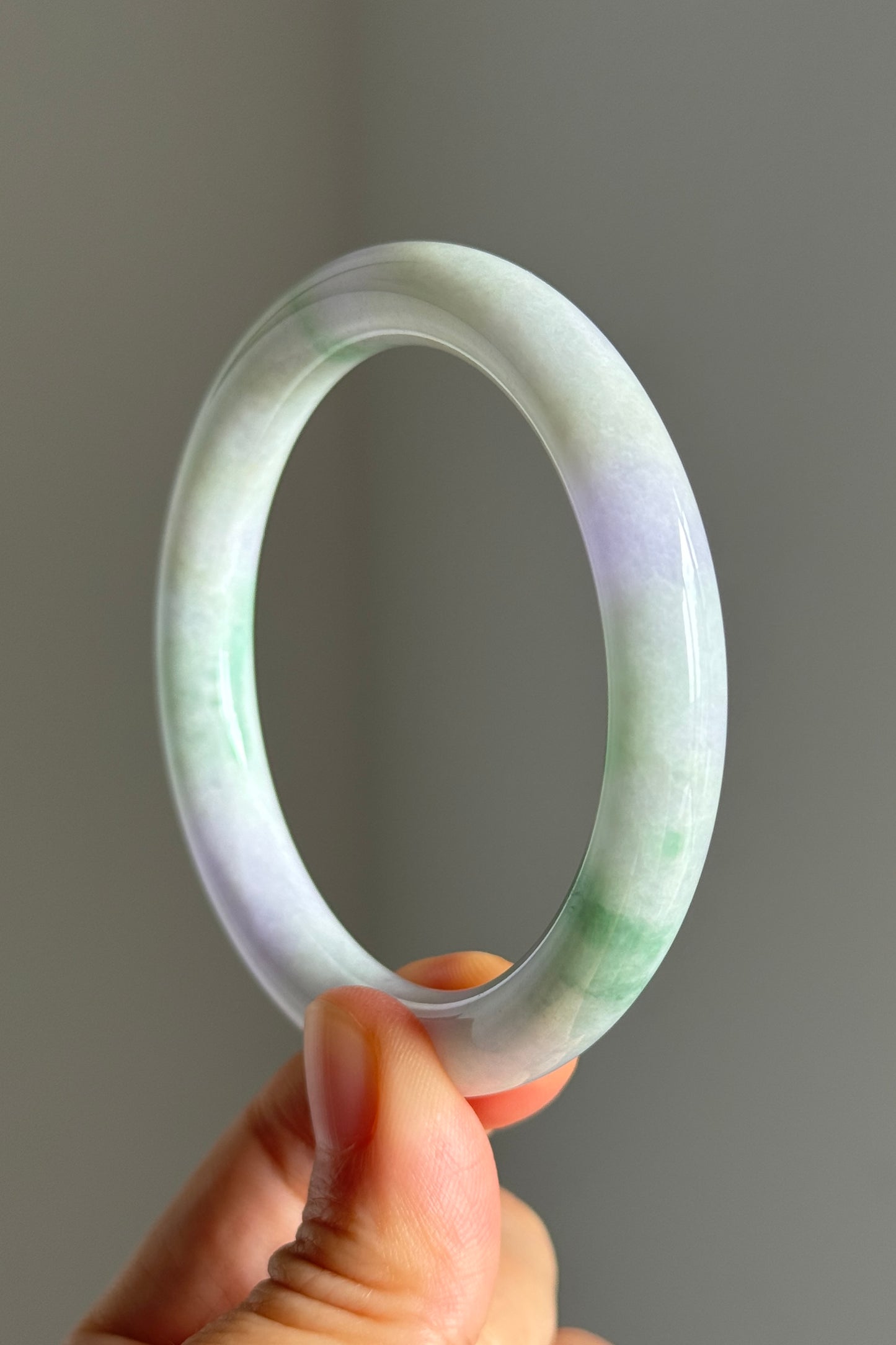 #0363 Pink Lavender Green Jade Bangle Size 54.3 (fits up to 56.3)