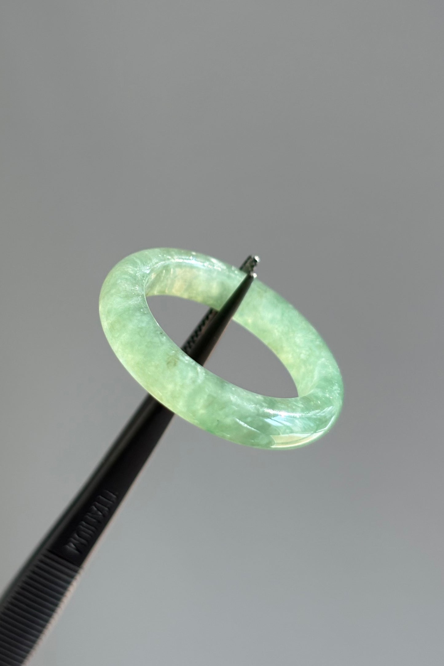 #R0616 Icy Lake Green Jadeite Jade Band Ring Size 10.75