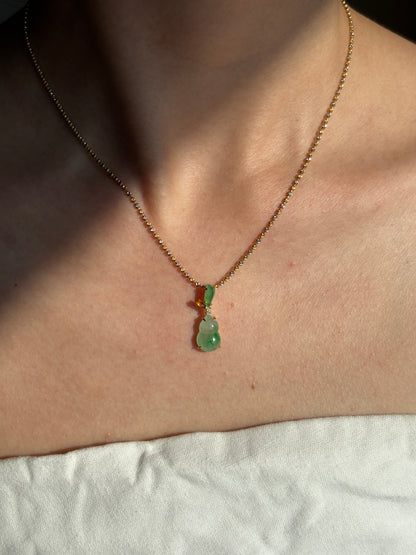 #P0563 "Hulu/Gourd" Icy Sun Green & Golden Yellow Jadeite Jade 18K Yellow Gold Pendant