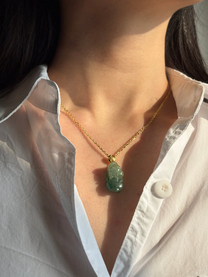 #P0542 "Pixiu" Icy Blue Water Green Jadeite Jade 18K Yellow Gold Pendant