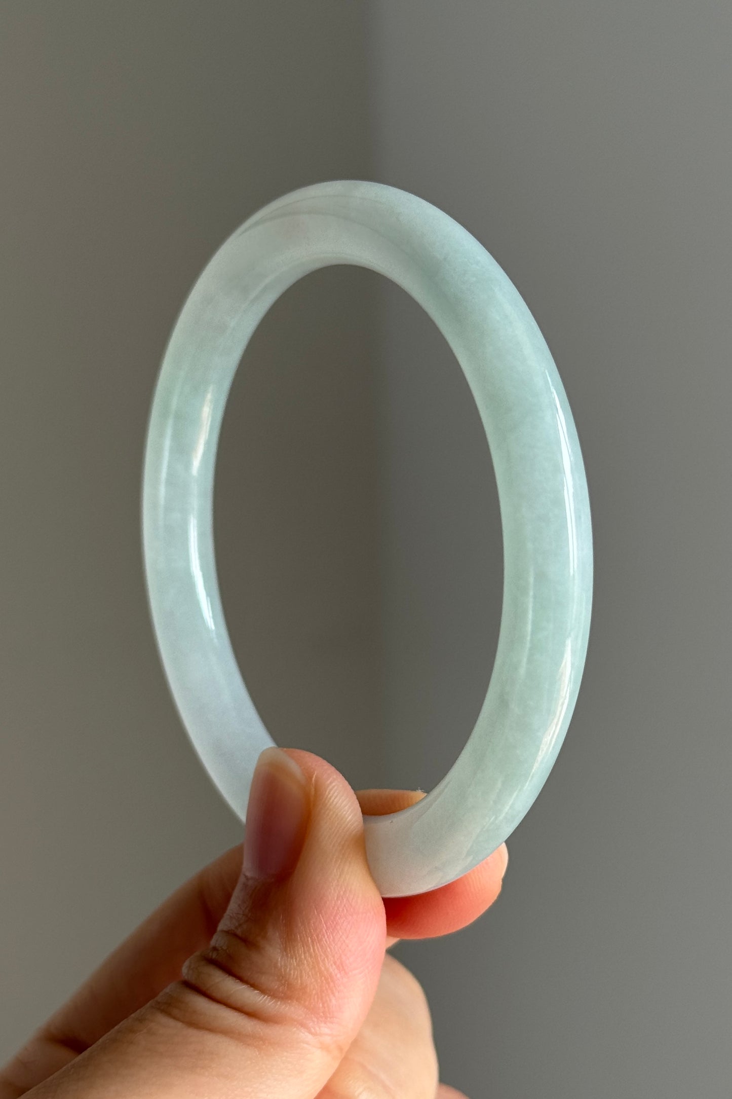 #0385 Icy Light Green Jade Bangle Size 55.6 (fits up to 57.6)