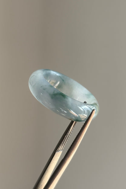 #R0619 "Monet" Icy Lavender Green Yellow Flower Jadeite Jade Band Ring Size 8