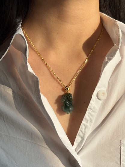 #P0523 "Pixiu" Icy Rich Blue Water Green Yellow Jadeite Jade 18K Yellow Gold Pendant