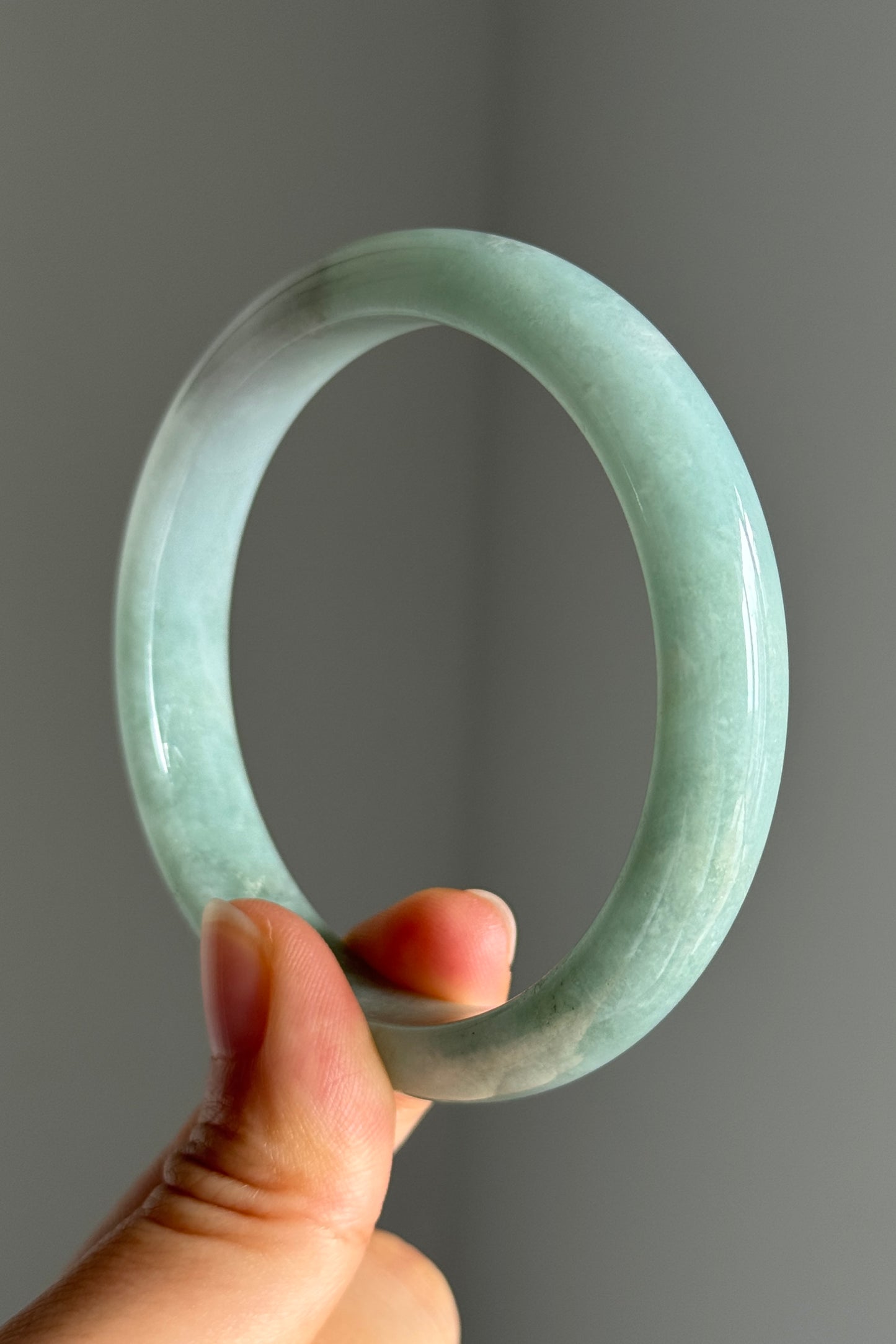 #0396 Icy Lotus Green Blue Golden Flecks Jade Bangle Size 59