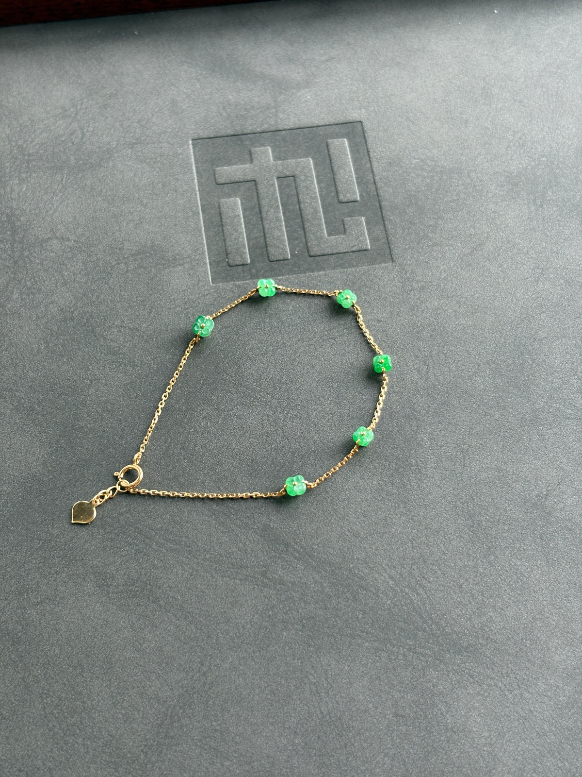 #B0803 18K Gold Icy Sun Green Jadeite Jade Osmanthus Bracelet