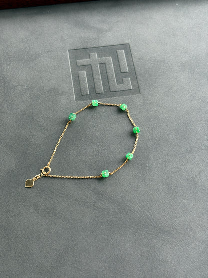 #B0803 18K Gold Icy Sun Green Jadeite Jade Osmanthus Bracelet