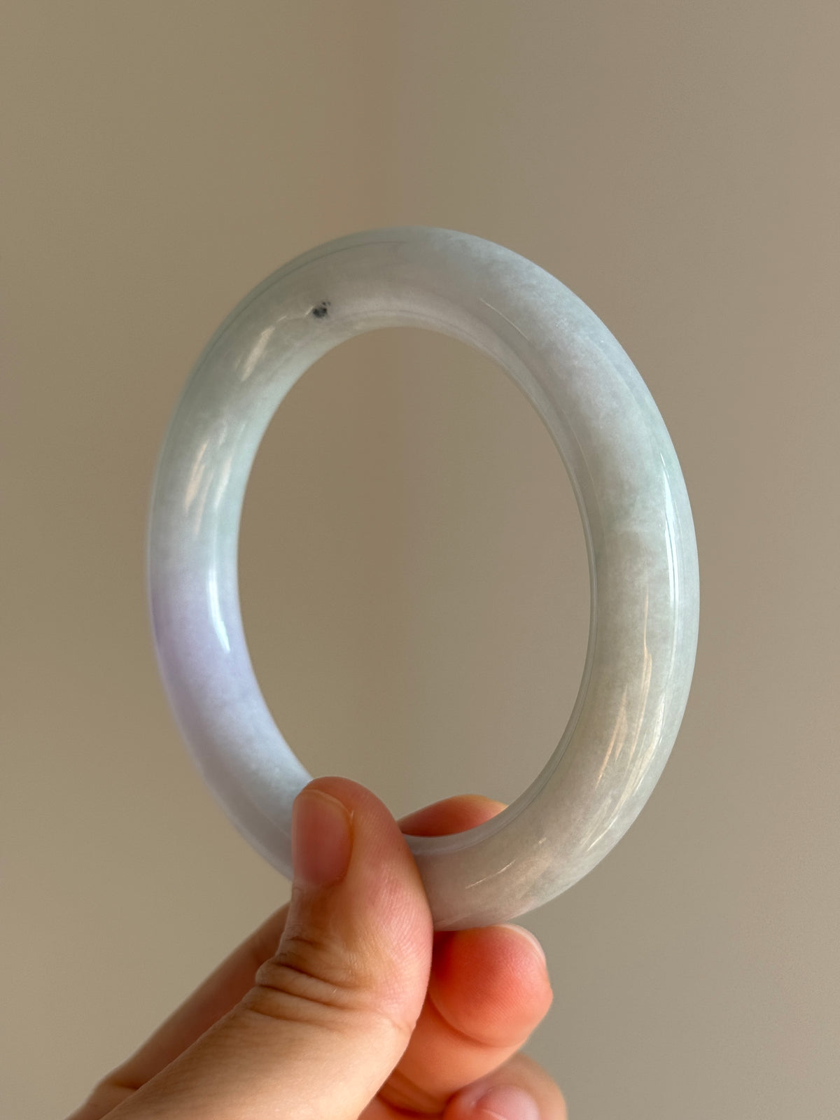 #0458 Icy Light Green Lavender Round Jade Bangle Size 60 (fits up to 61mm)