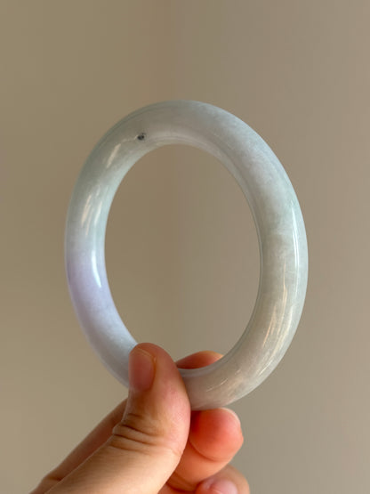 #0458 Icy Light Green Lavender Round Jade Bangle Size 60 (fits up to 61mm)