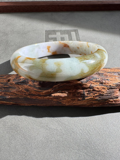#0298 "Camouflage" Pink Lavender Yellow Jade Bangle Size 55