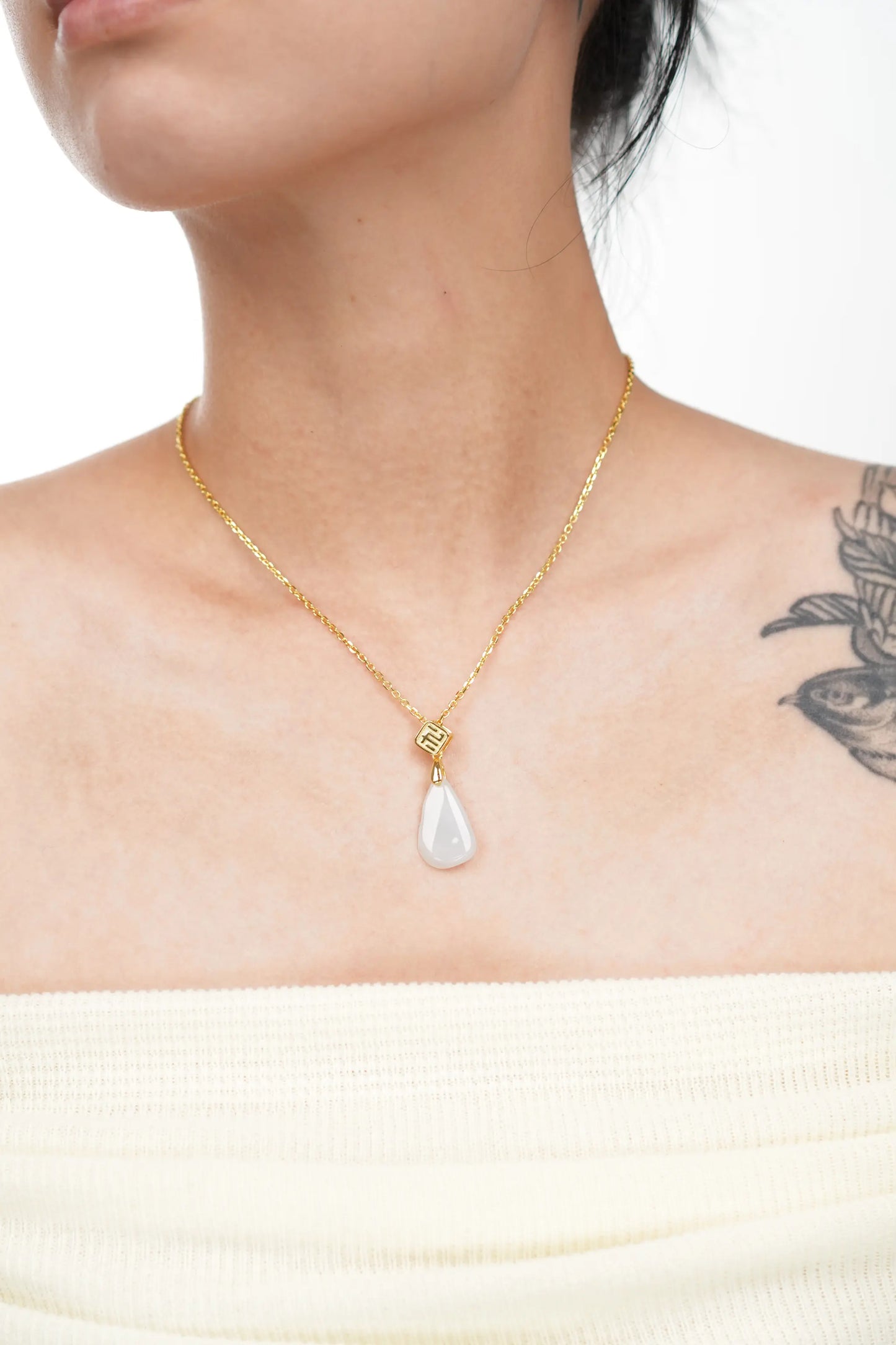 "Water Drop" White Jadeite Jade Pendant Necklace