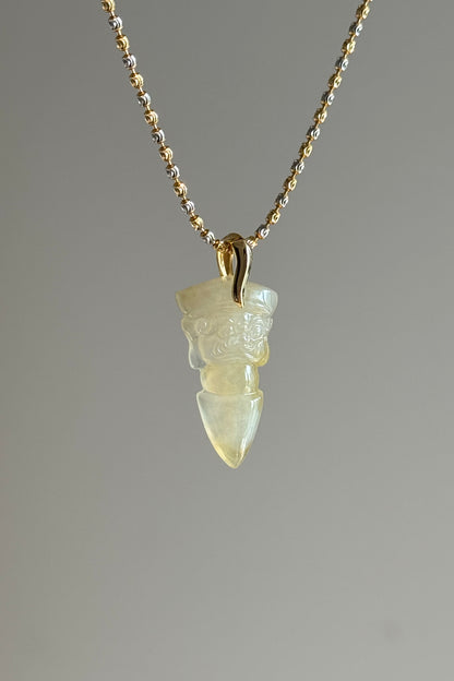 #P0529 “Vajra/Thunderbolt“ Icy Yellow Jadeite Jade 18K Yellow Gold Pendant