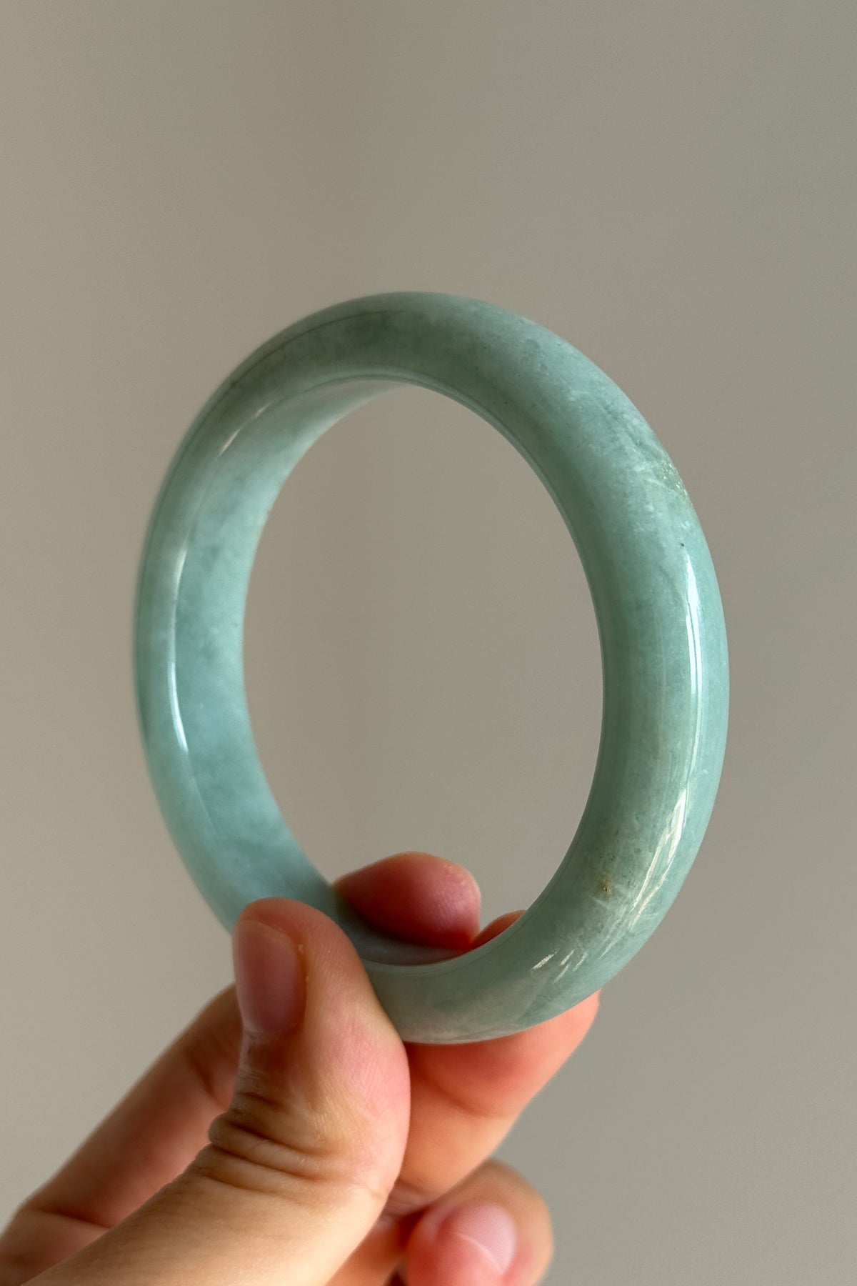#0453 Icy Bluish Green Jade Bangle Size 55.7