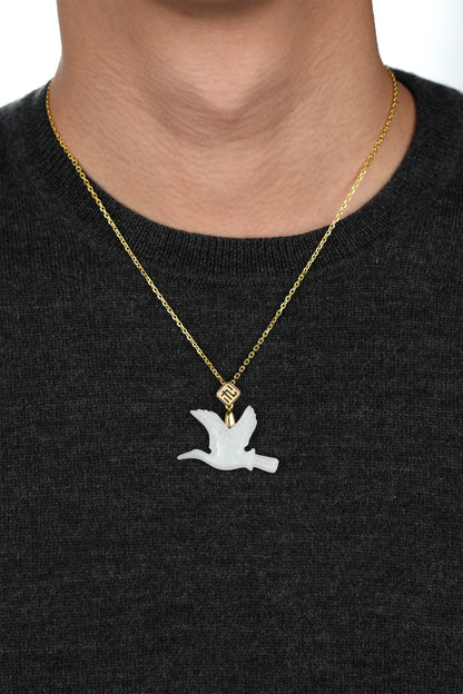 “Red-crowned Crane” White Jadeite Jade Pendant Necklace