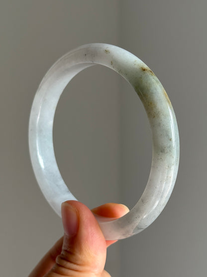 #0380 Icy White Yellow Flower Ink Jade Bangle Size 61