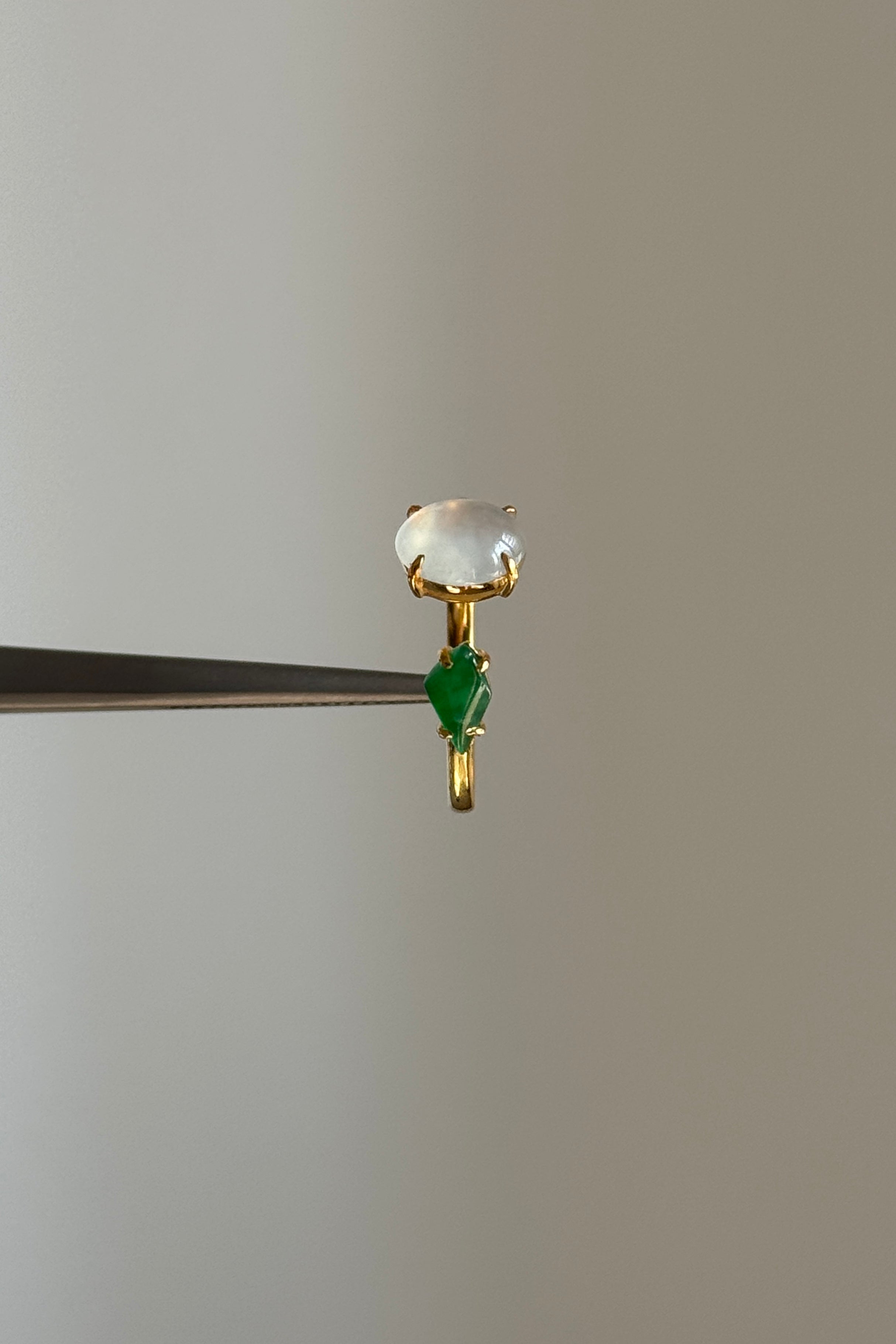 R0620 Highly Icy White and Imperial Green Jadeite Jade 18K Yellow
