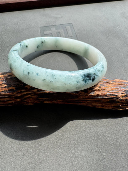 #0301 Rich Blue Flower White Jade Bangle Size 58.5
