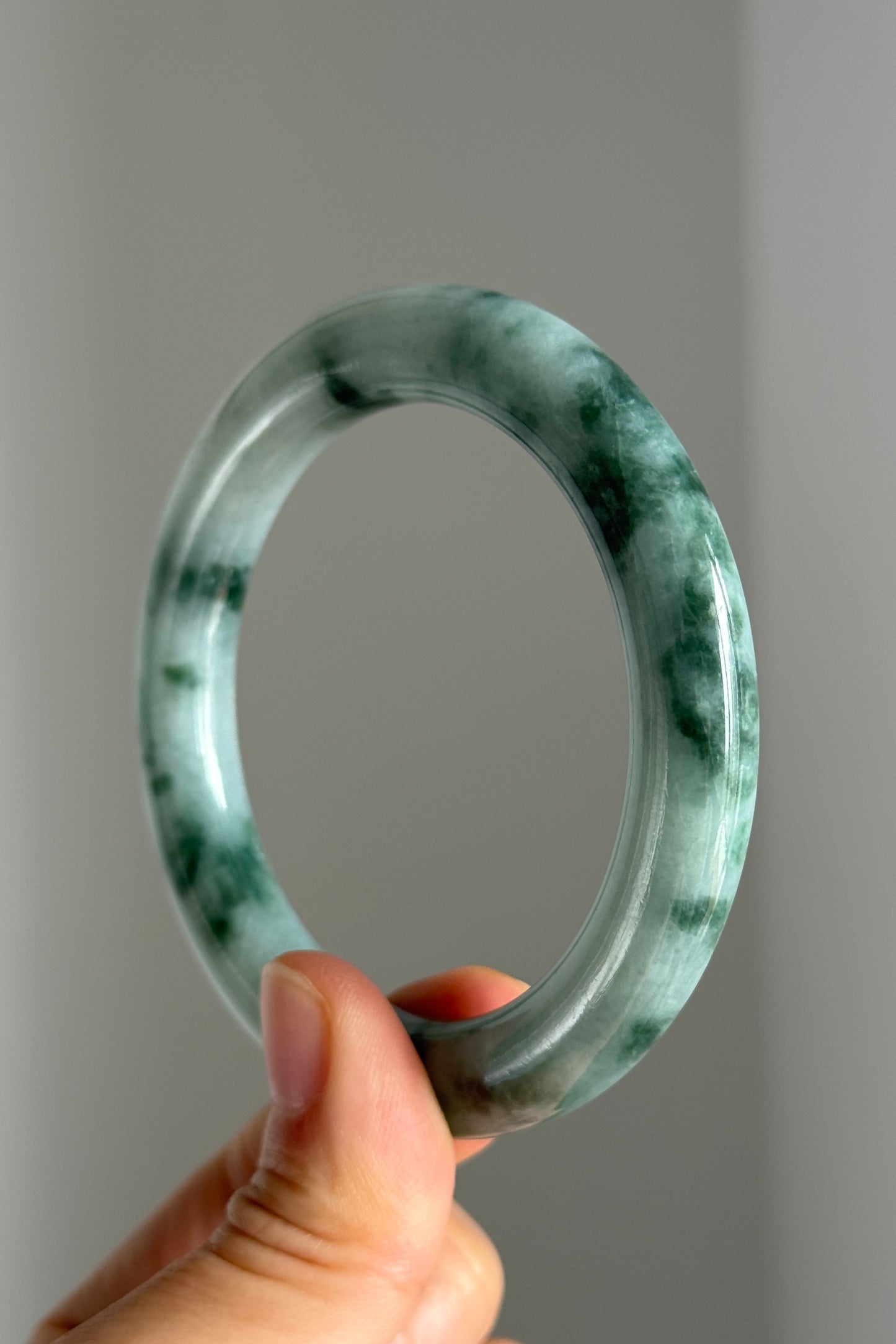 #0365 Icy Green Flower Jade Bangle Size 54.3 (fits up to 56)