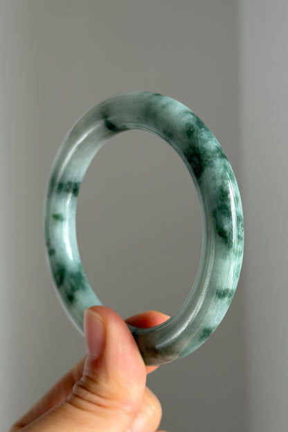#0365 Icy Green Flower Jade Bangle Size 54.3 (fits up to 56)