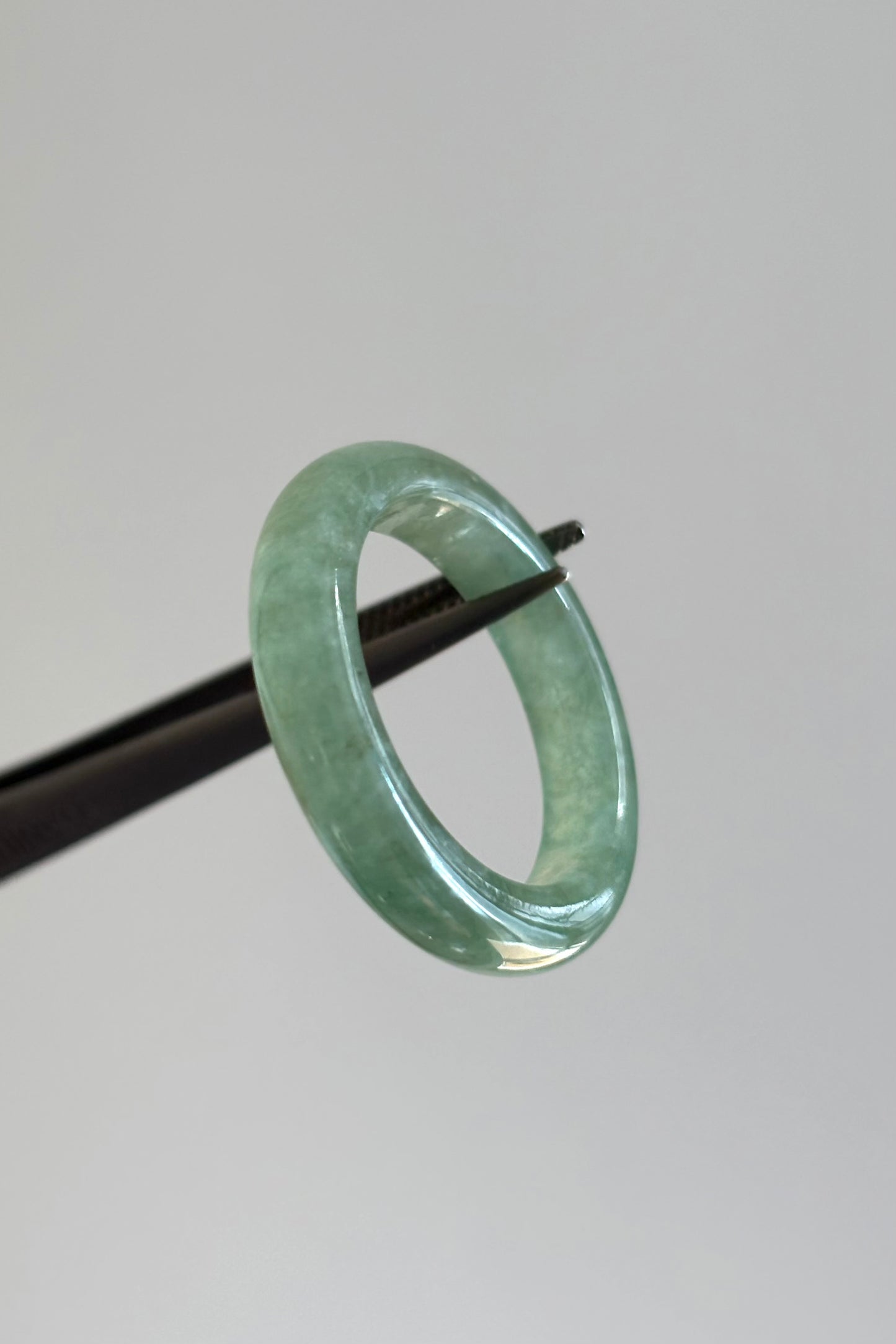 #R0616 Icy Lake Green Jadeite Jade Band Ring Size 10.75