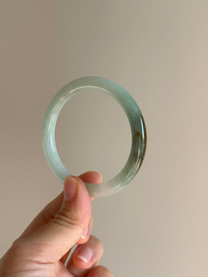 #0431 Icy Green Yellow Round Jade Bangle Size 52 (fits up to 53)