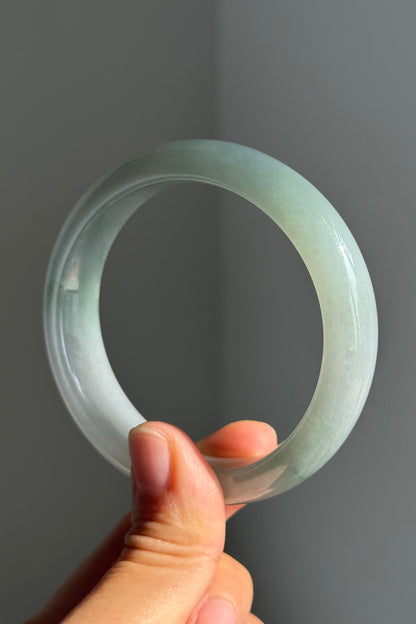 #0374 Icy Lotus Green Jade Bangle Size 57.2