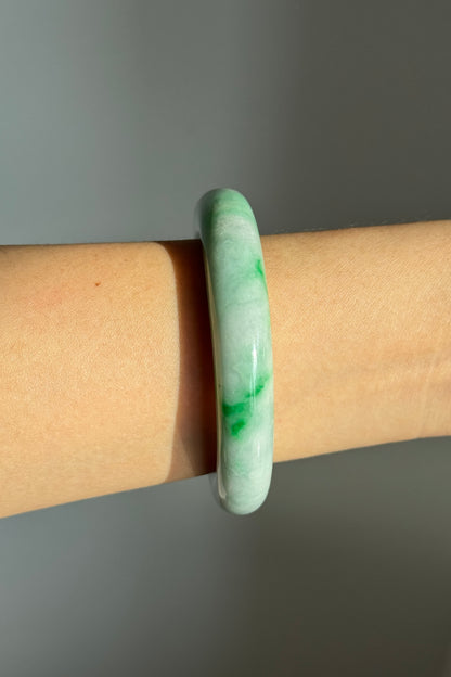 #0387 Bright Sun Green Jade Bangle Size 53.1 (fits up to 54.1)