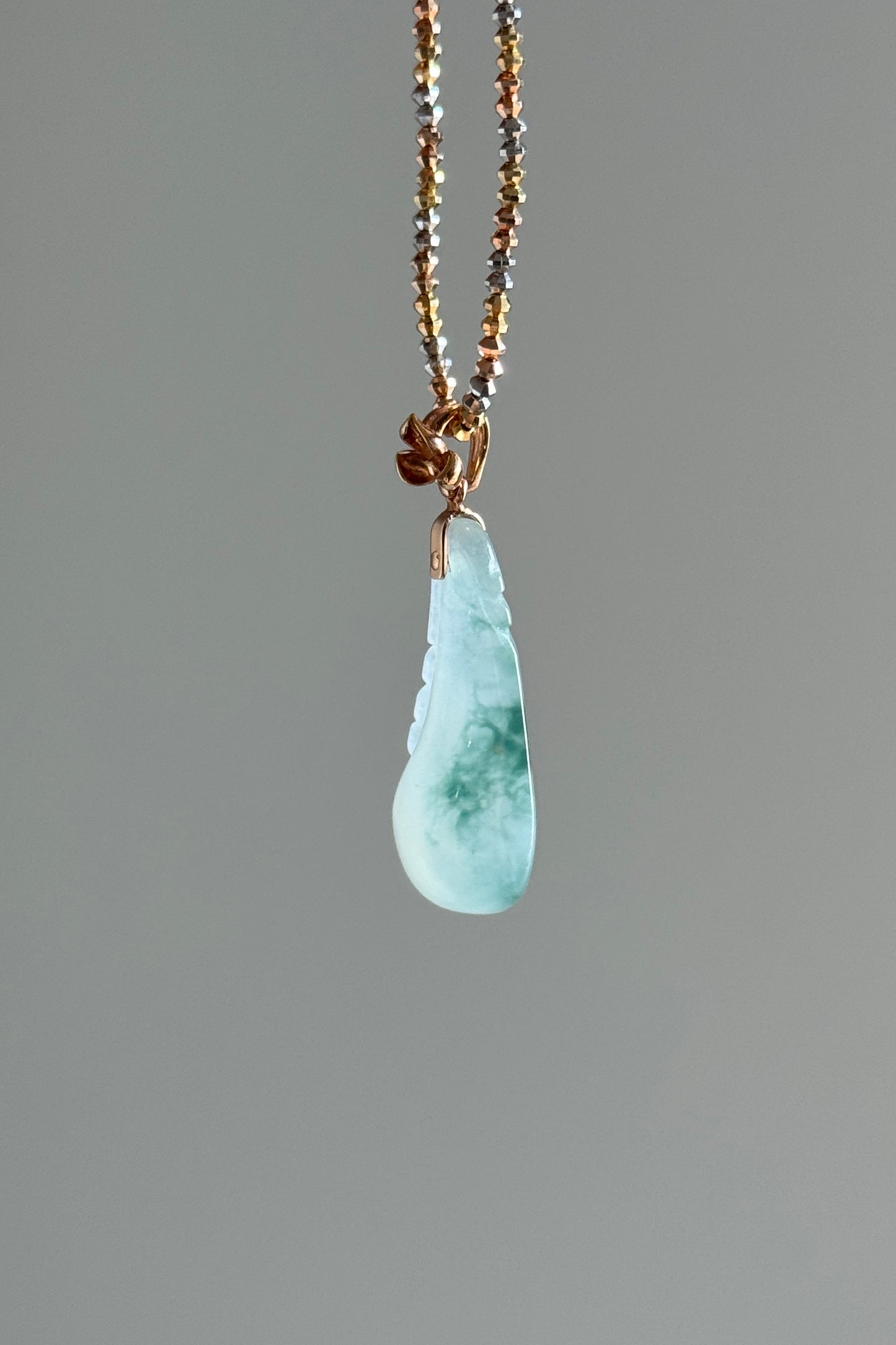 #P0487 "Fortune Melon" Icy Bluish Green Jadeite Jade 18K Rose Gold Pendant