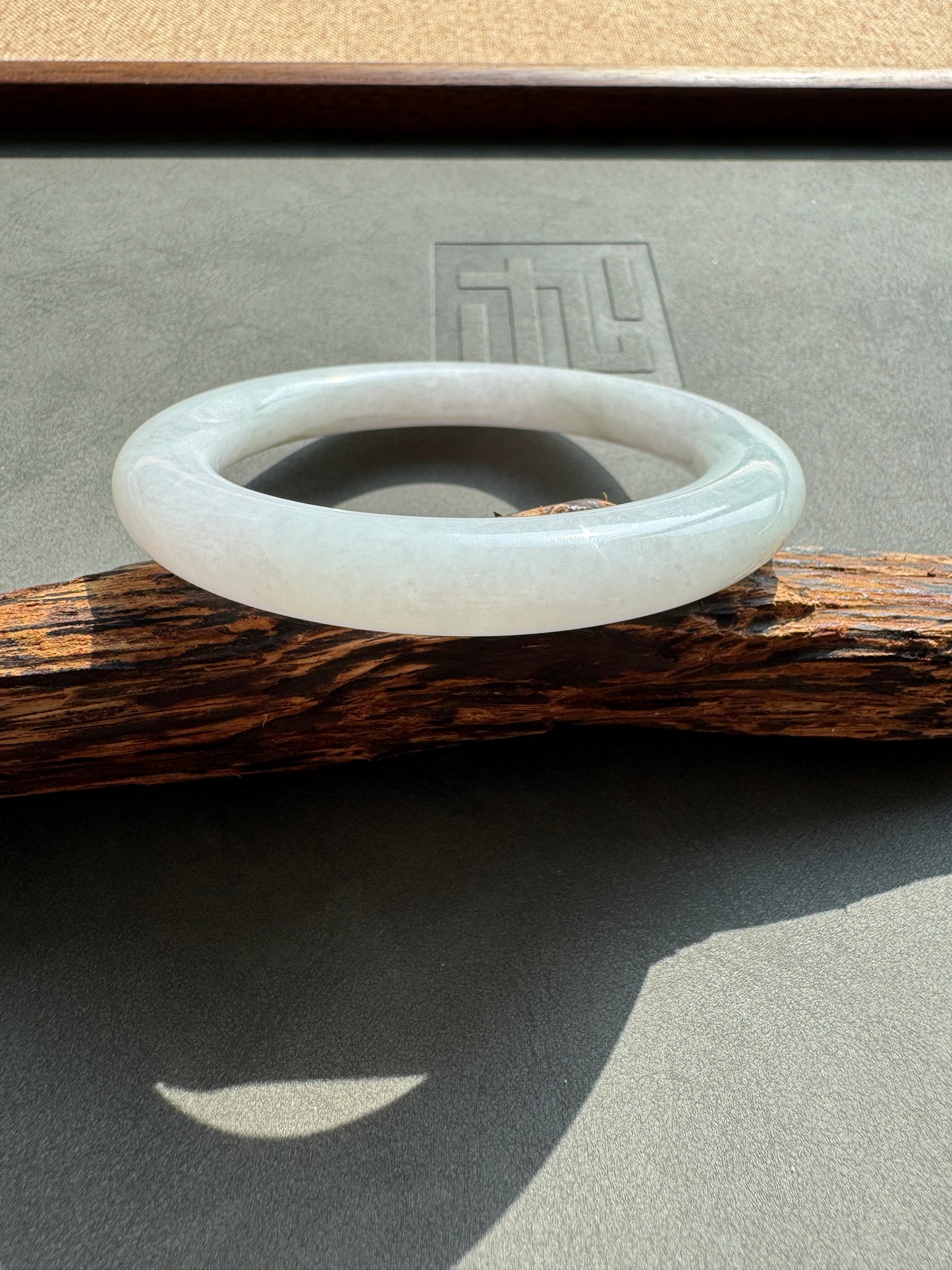 #0357 Icy White Light Lavender and Green Jade Bangle Size 53.8 (fits up to 55.5)
