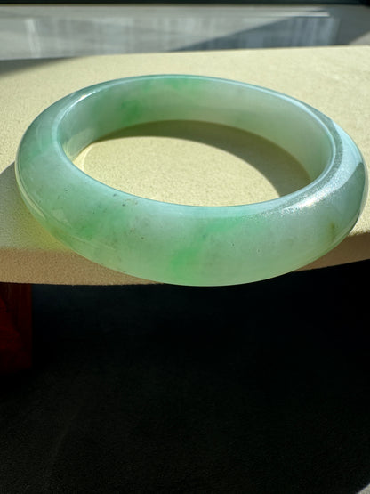 #0303 Icy Bright Green Olive Green White Jade Bangle Size 55.3
