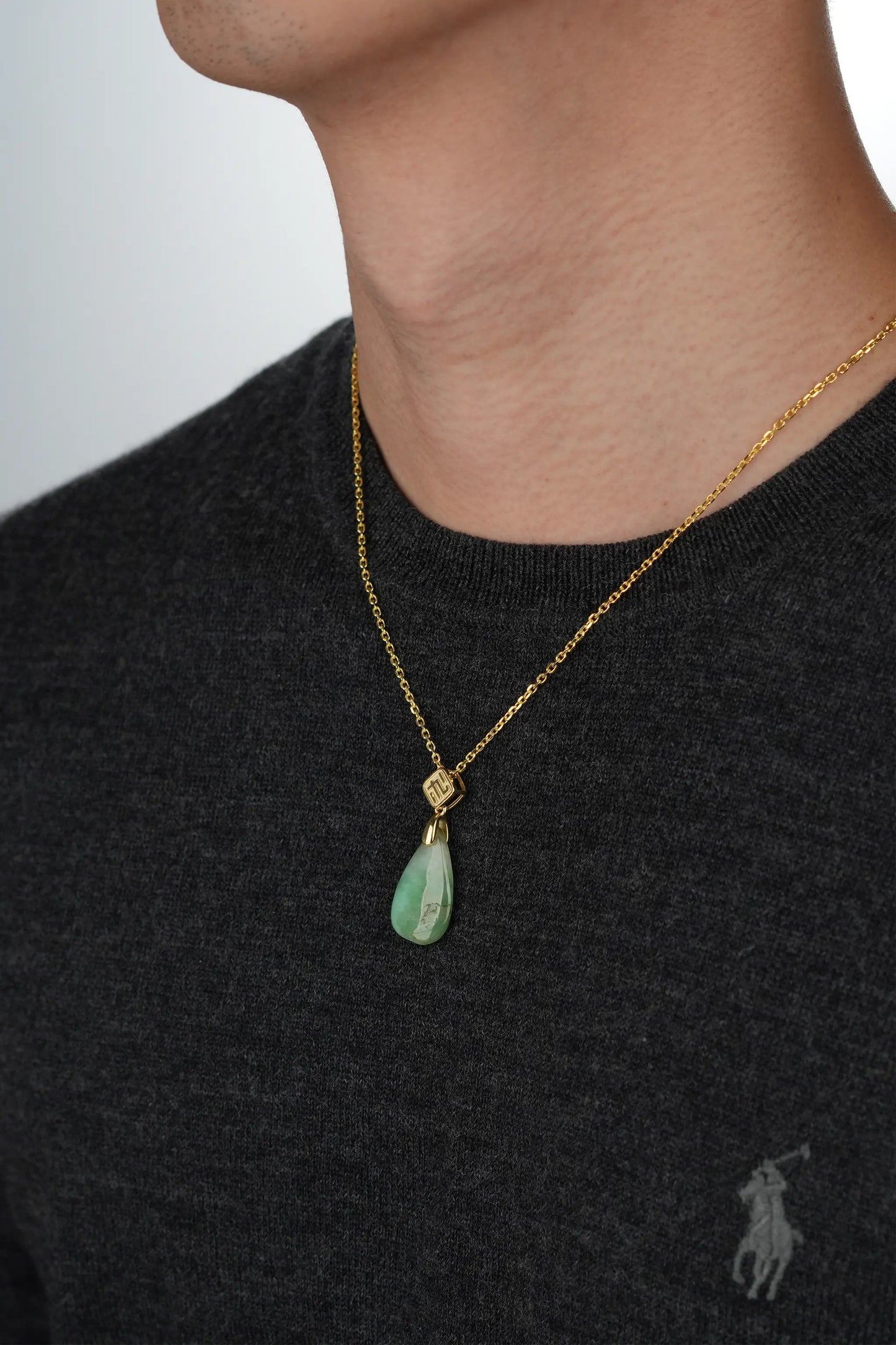 "Water Drop" Bright Green Jadeite Jade Pendant Necklace
