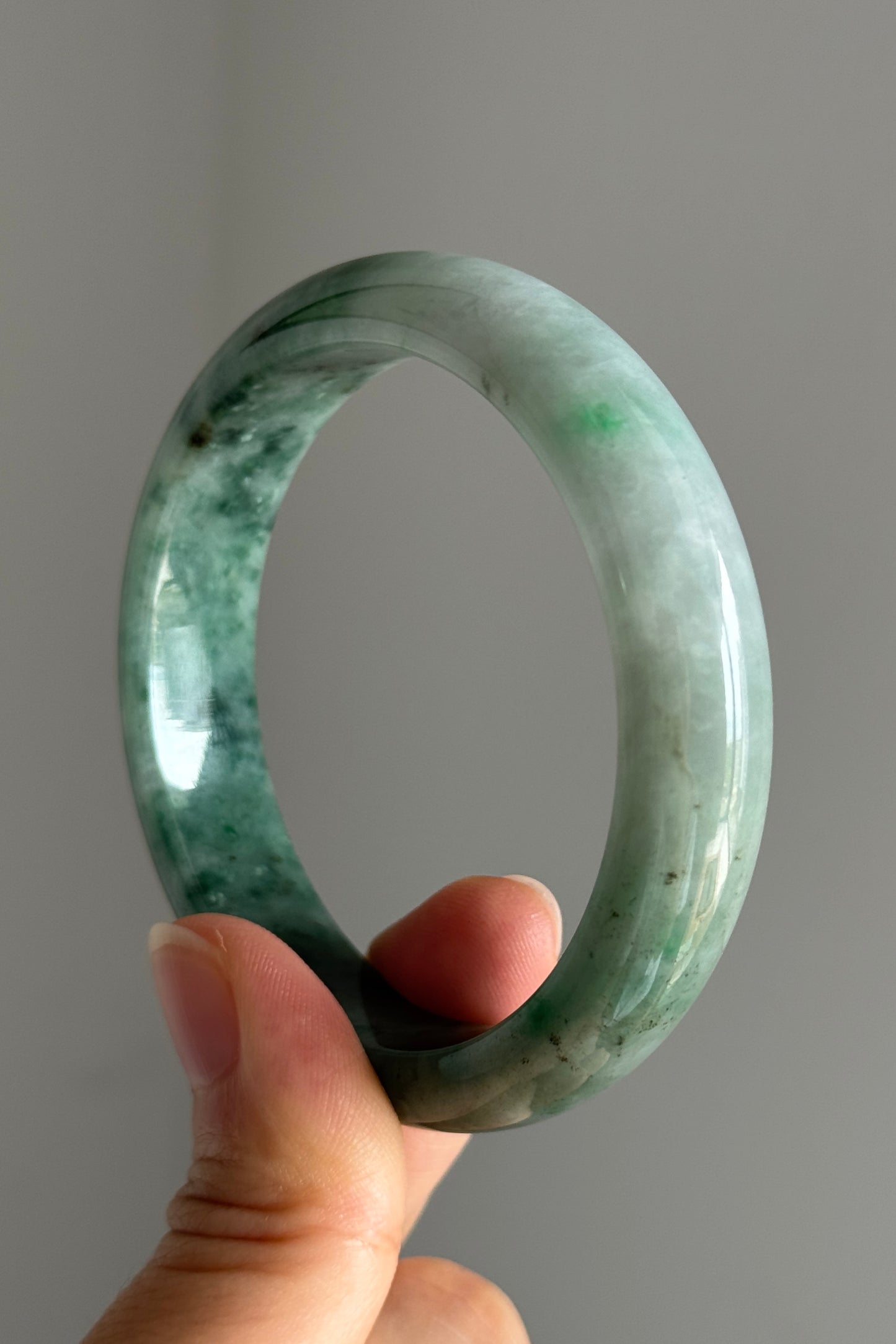#0393 Icy Rich Green Jade Bangle Size 53.6