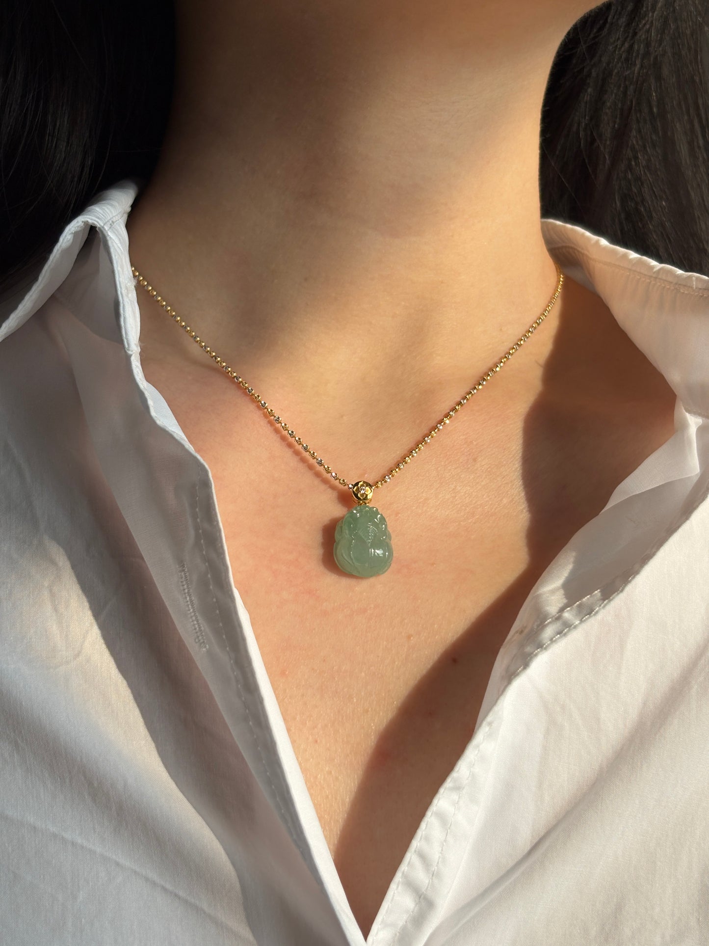 #P0522 "Pixiu" Icy Green Jadeite Jade 18K Yellow Gold Pendant