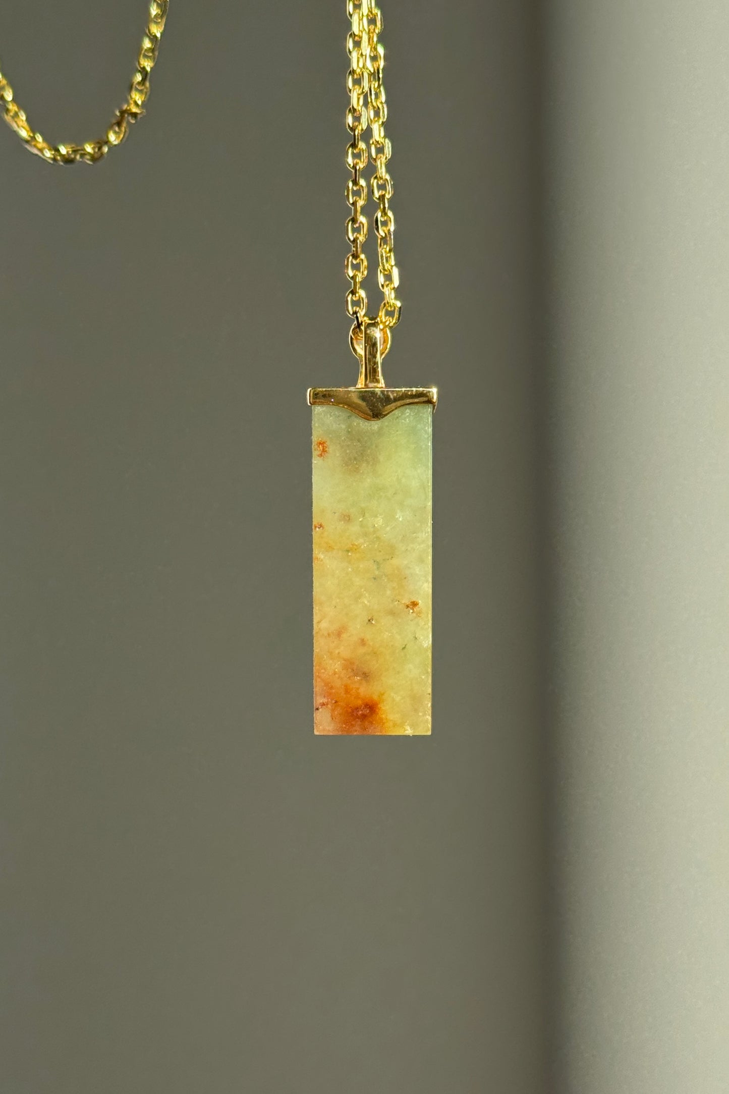 #P0559 "Wushi/Peace" Icy Red Yellow Green Jadeite Jade Peace 18K Yellow Gold Pendant