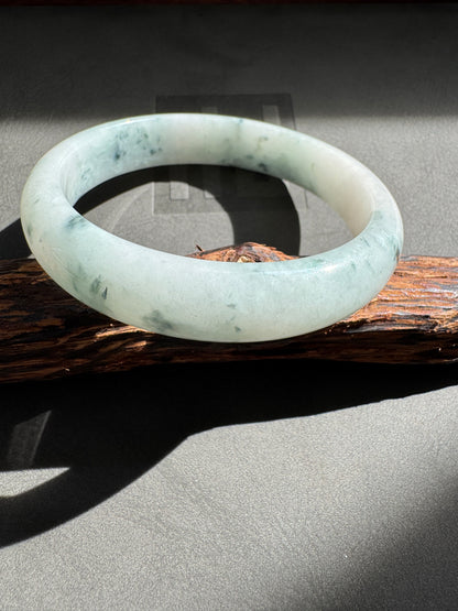 #0301 Rich Blue Flower White Jade Bangle Size 58.5
