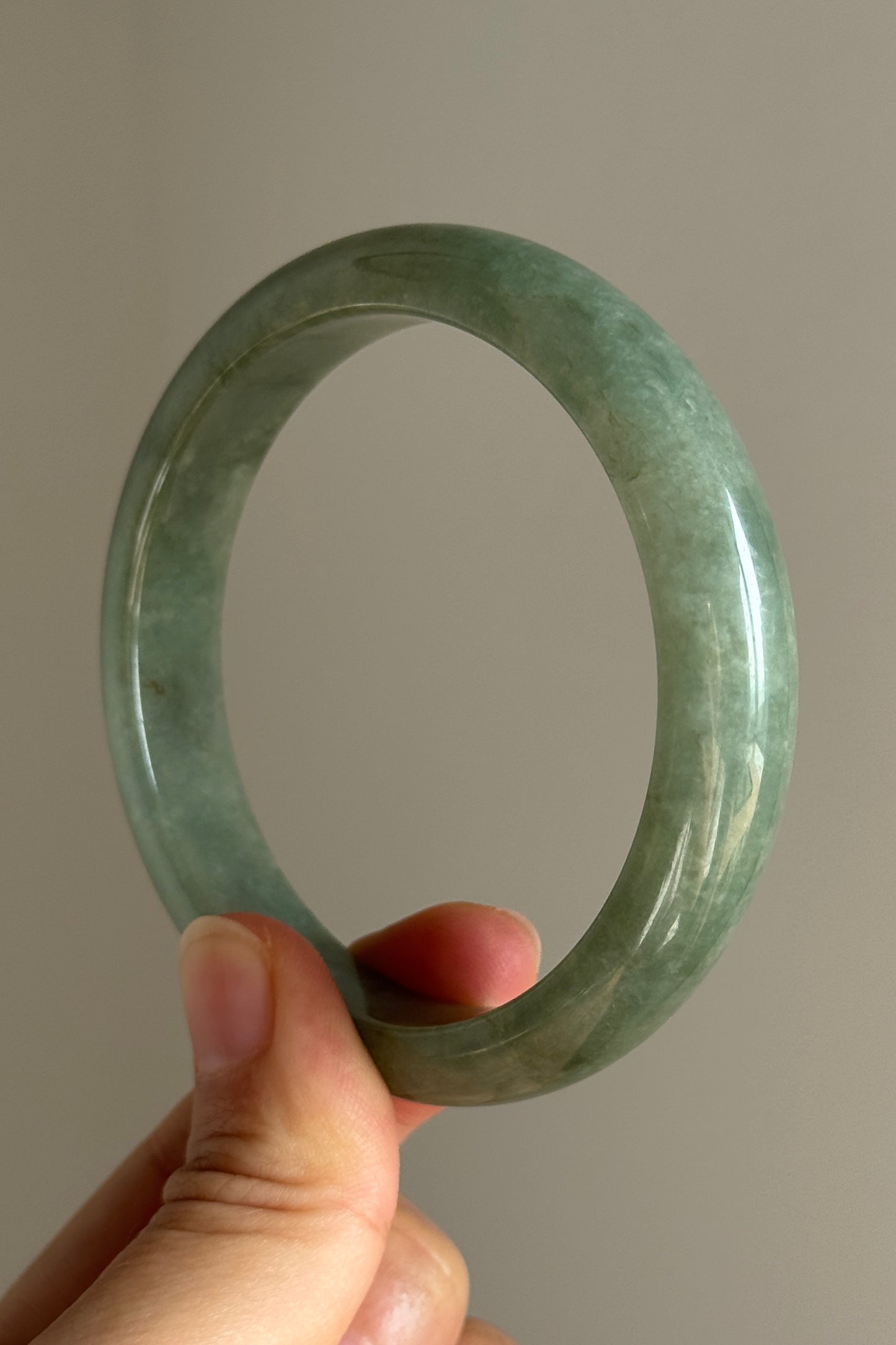 #0389 Icy Olive Green Jade Bangle Size 58
