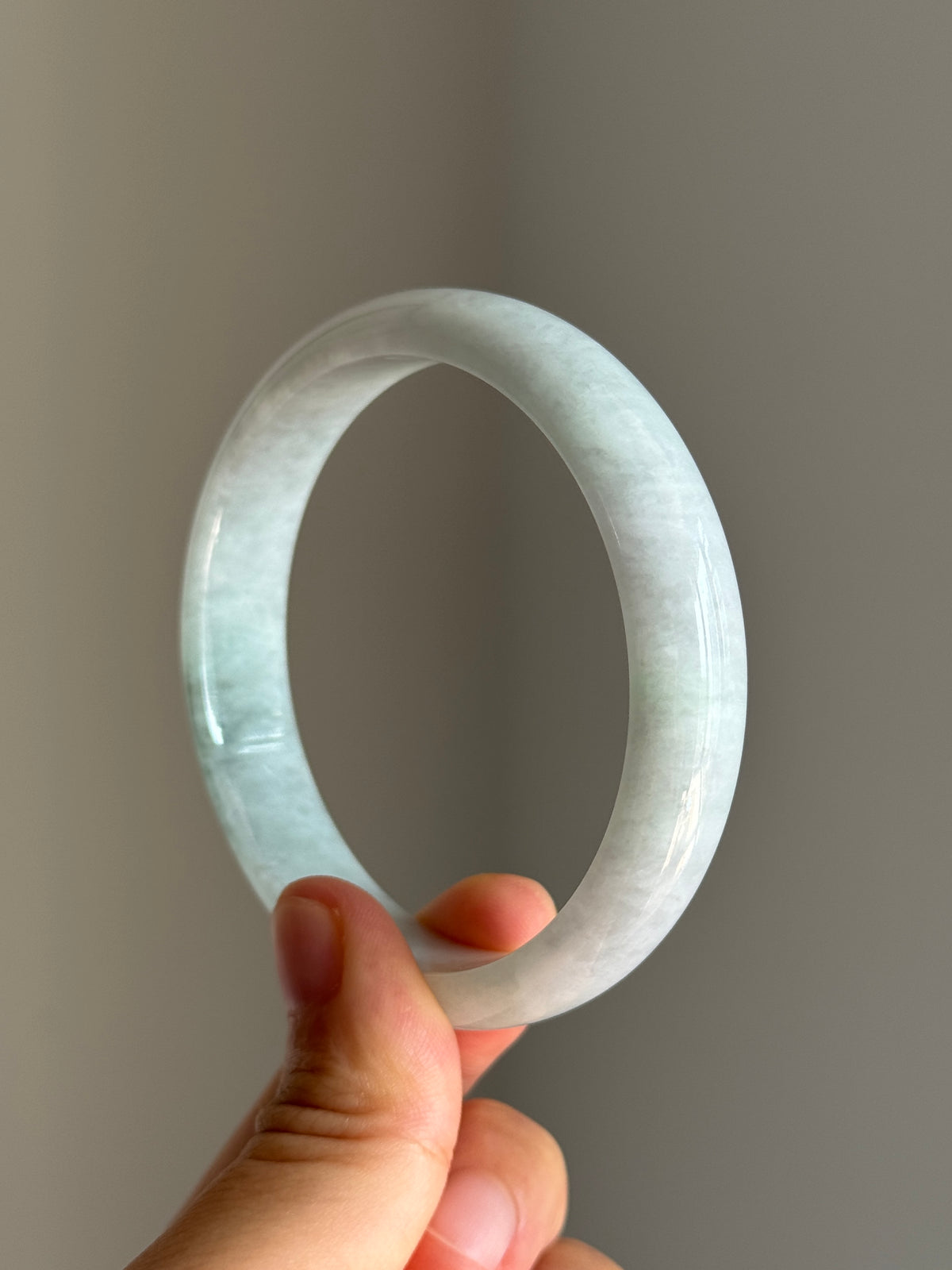 #0451 Icy White Light Green Jade Bangle Size 57.6