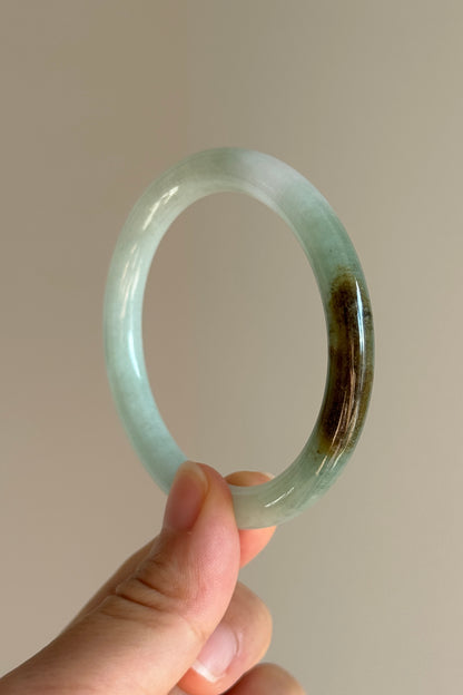 #0431 Icy Green Yellow Round Jade Bangle Size 52 (fits up to 53)
