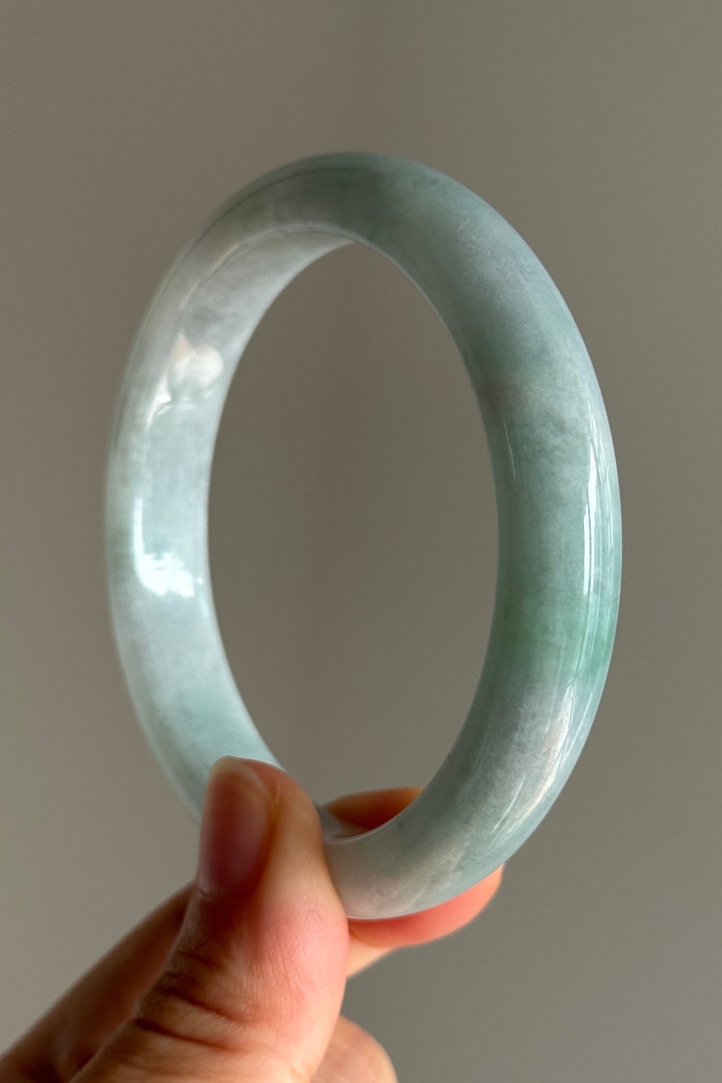 #0388 Icy Blue Lotus Green Jade Bangle Size 58.3
