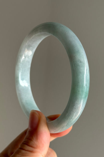 #0388 Icy Blue Lotus Green Jade Bangle Size 58.3