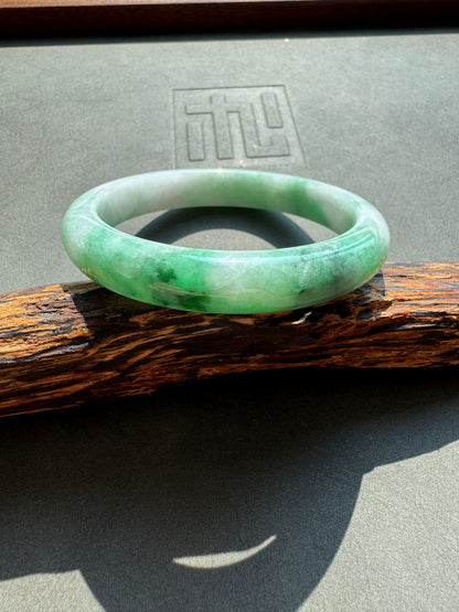 #0438 Icy Vivid Sun Green Jade Bangle Size 53.2
